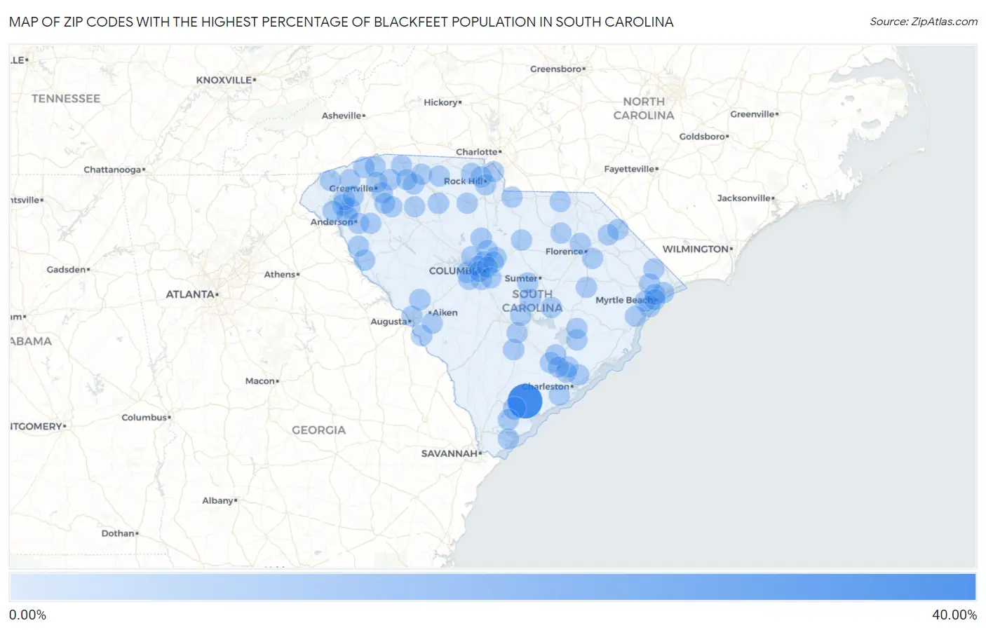 Zip Codes with the Highest Percentage of Blackfeet Population in South Carolina Map
