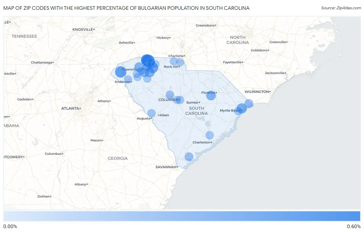 Zip Codes with the Highest Percentage of Bulgarian Population in South Carolina Map
