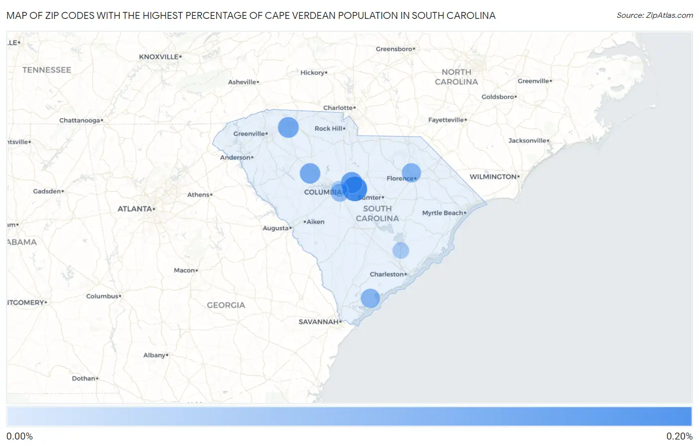 Zip Codes with the Highest Percentage of Cape Verdean Population in South Carolina Map