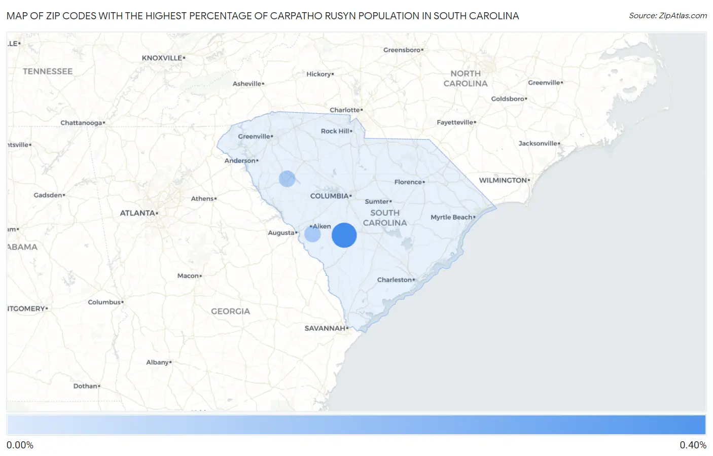 Zip Codes with the Highest Percentage of Carpatho Rusyn Population in South Carolina Map
