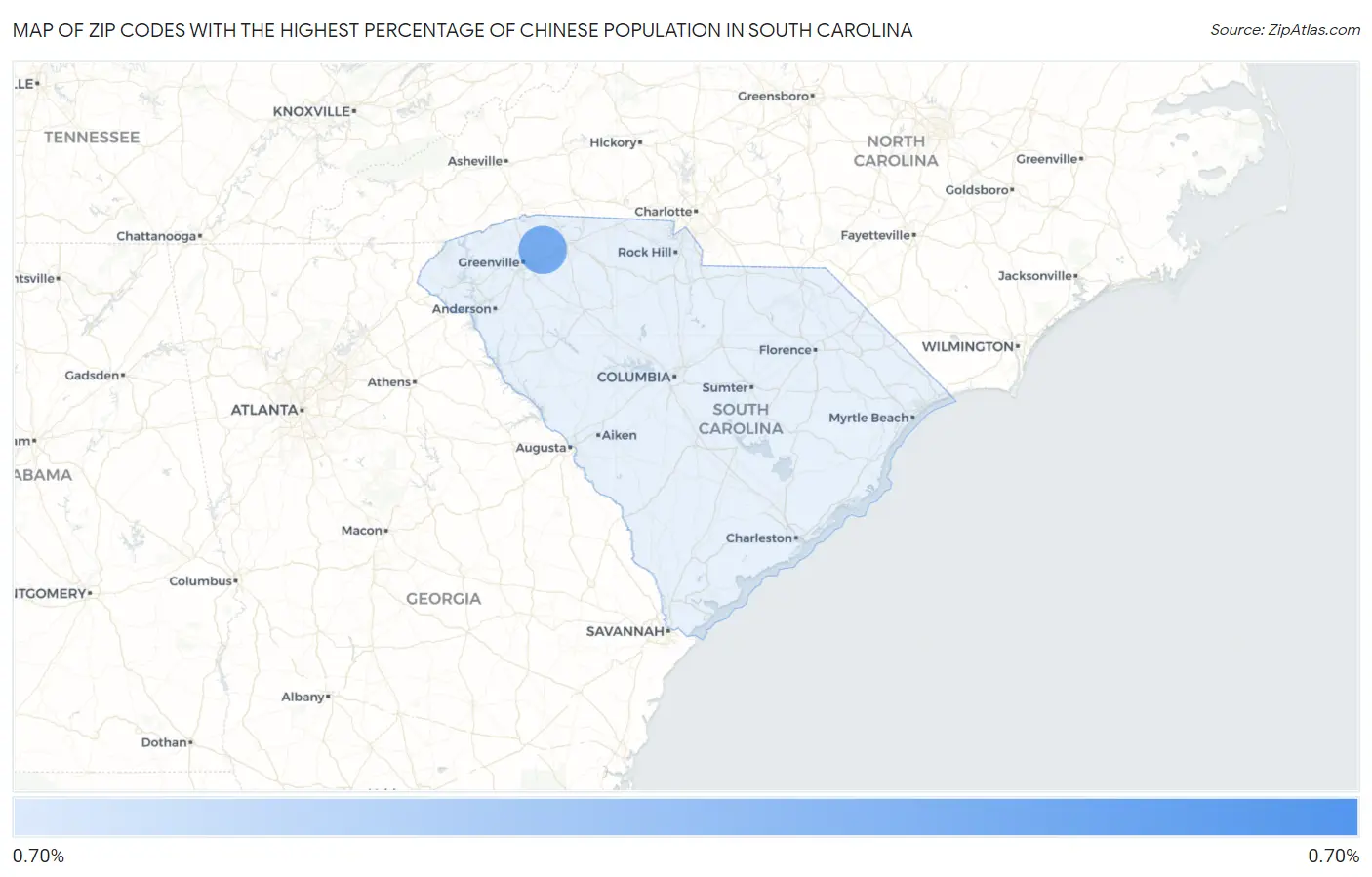 Zip Codes with the Highest Percentage of Chinese Population in South Carolina Map
