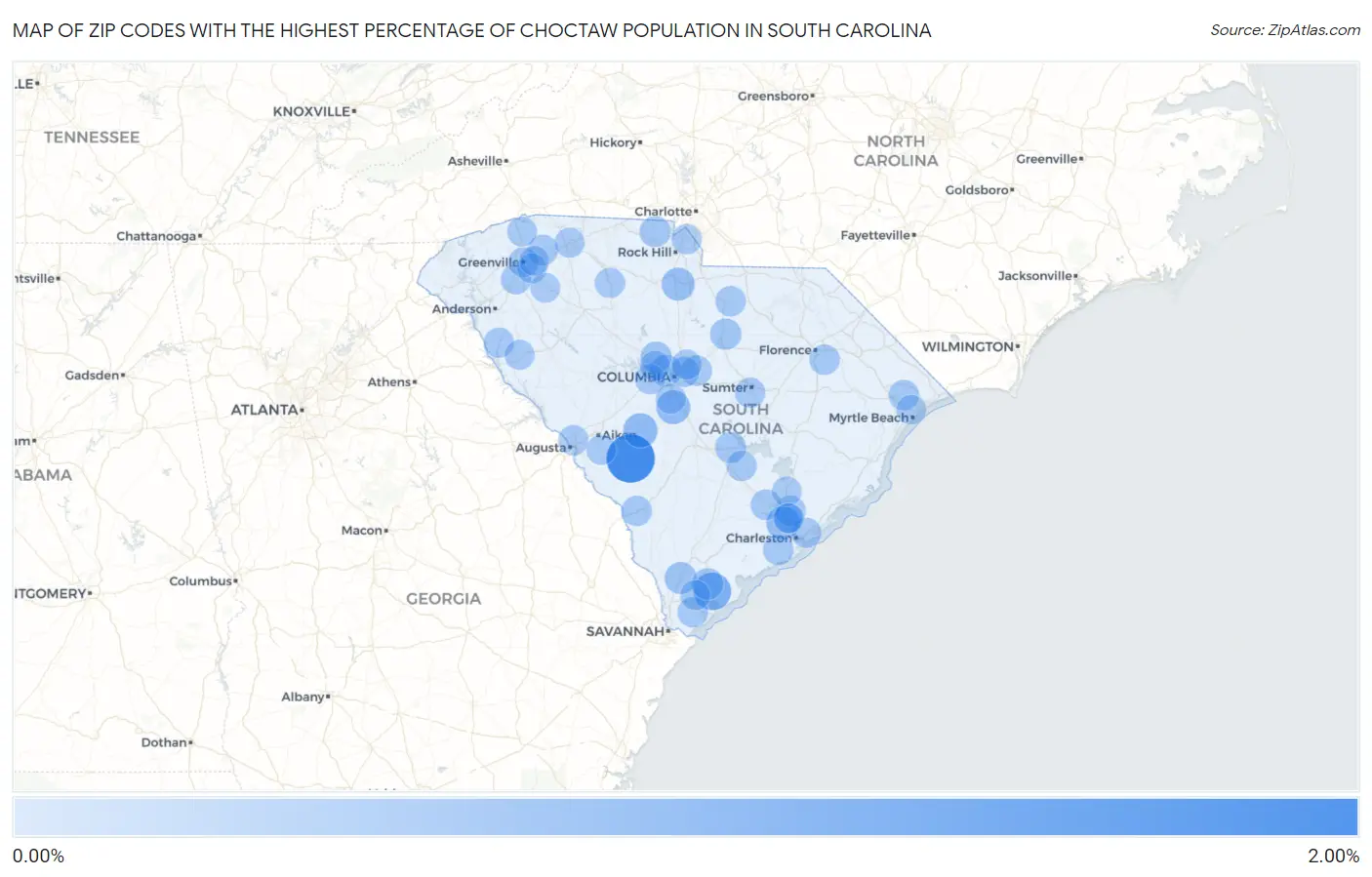 Zip Codes with the Highest Percentage of Choctaw Population in South Carolina Map