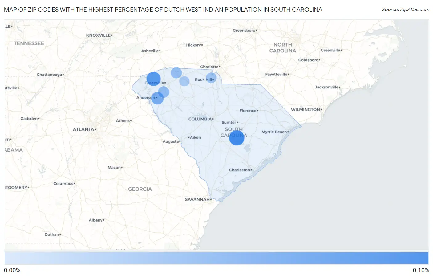 Zip Codes with the Highest Percentage of Dutch West Indian Population in South Carolina Map