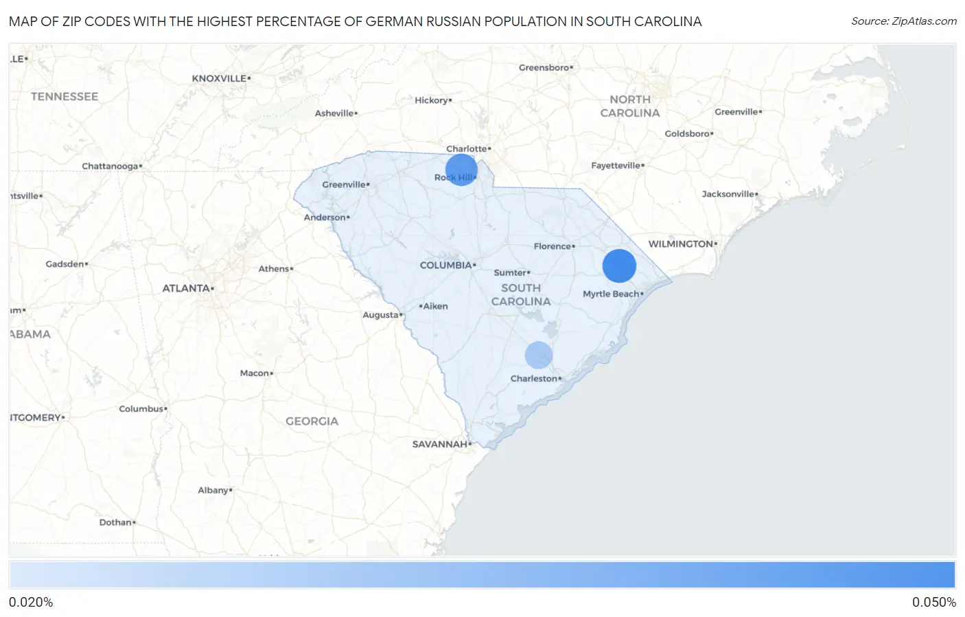 Zip Codes with the Highest Percentage of German Russian Population in South Carolina Map