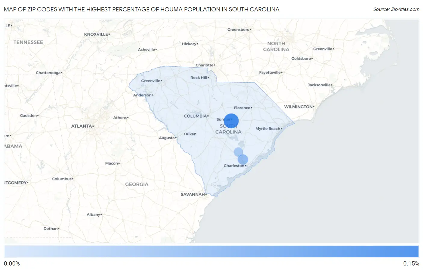 Zip Codes with the Highest Percentage of Houma Population in South Carolina Map