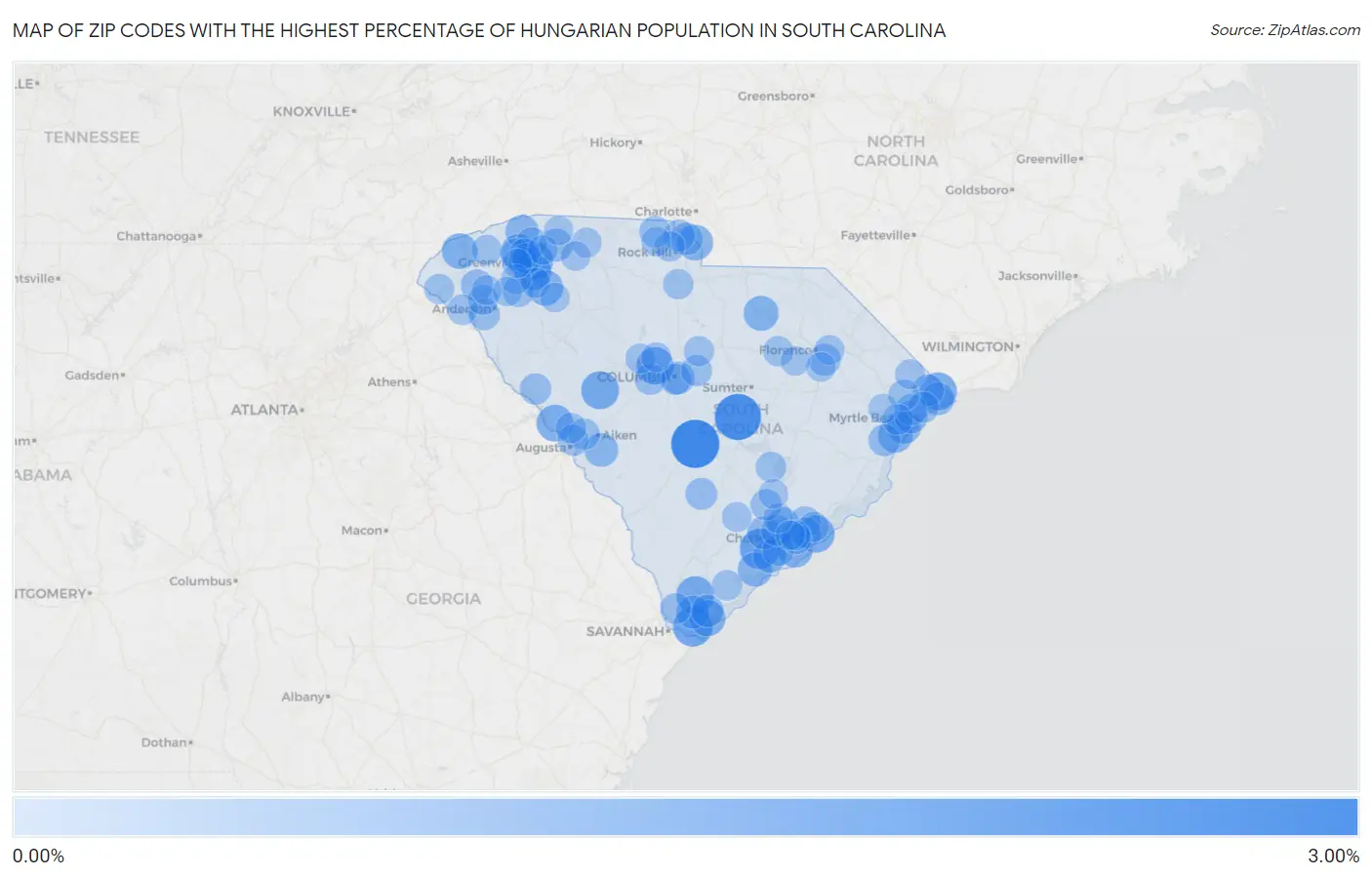 Zip Codes with the Highest Percentage of Hungarian Population in South Carolina Map