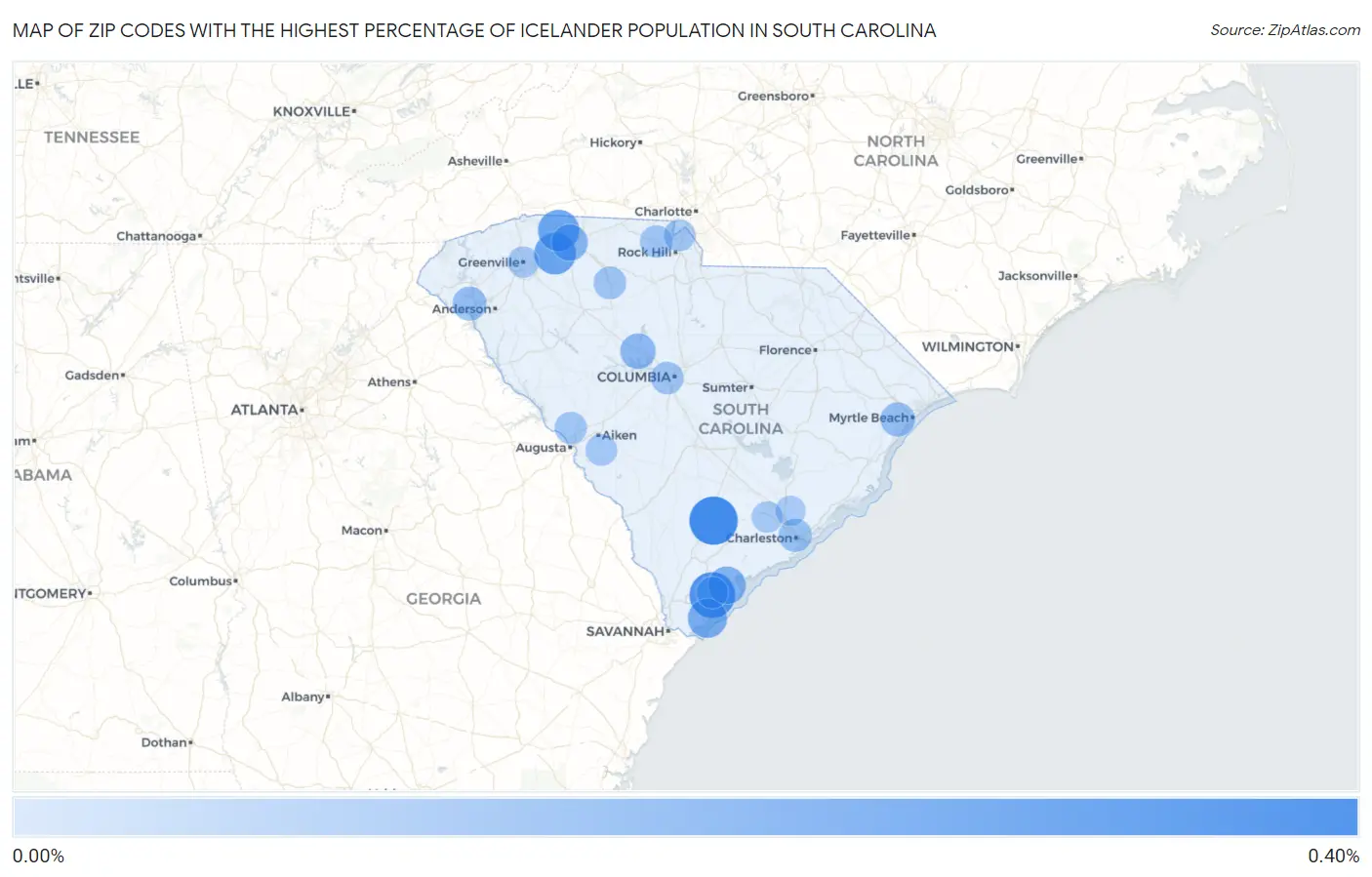 Zip Codes with the Highest Percentage of Icelander Population in South Carolina Map