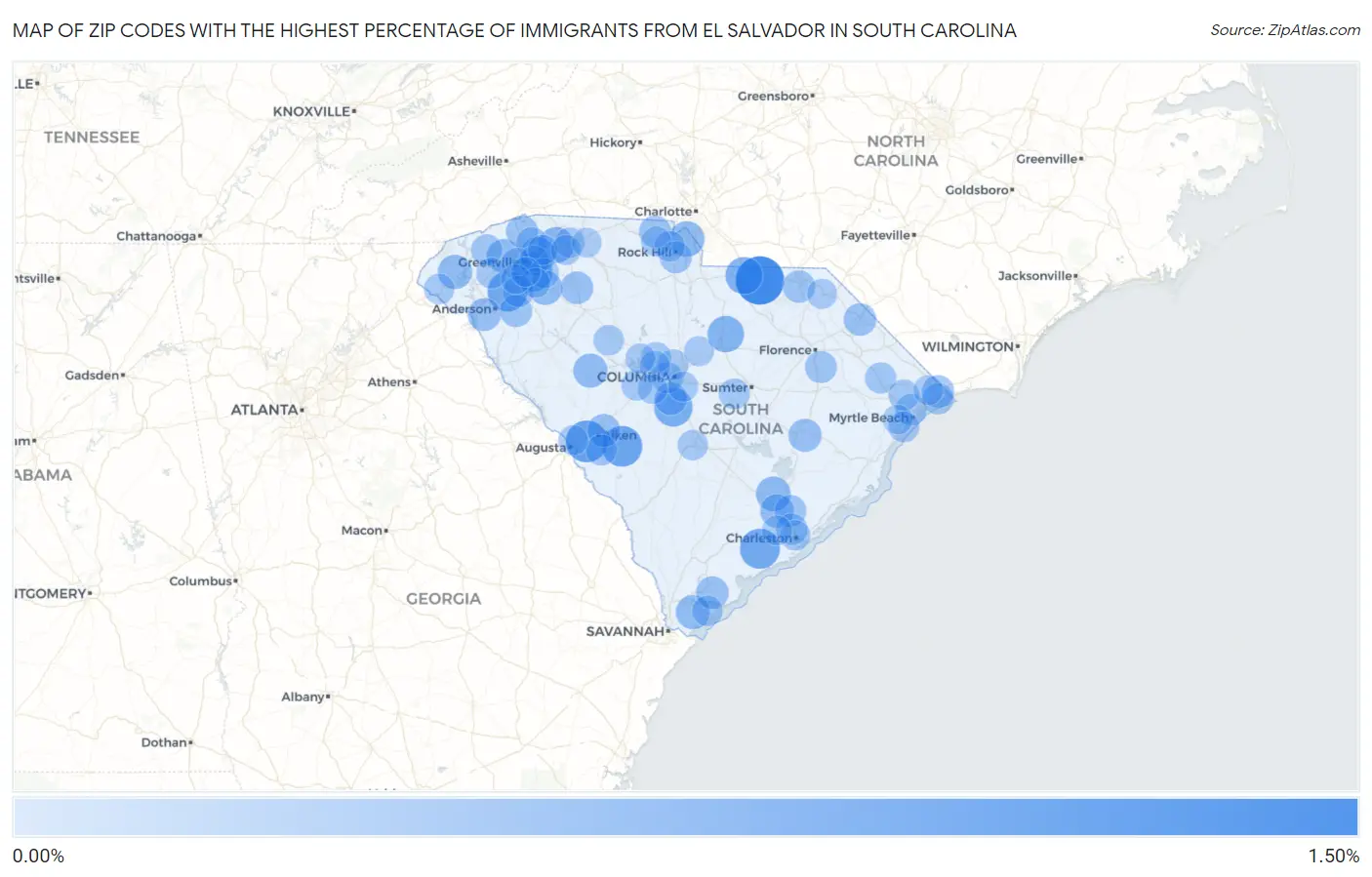 Zip Codes with the Highest Percentage of Immigrants from El Salvador in South Carolina Map