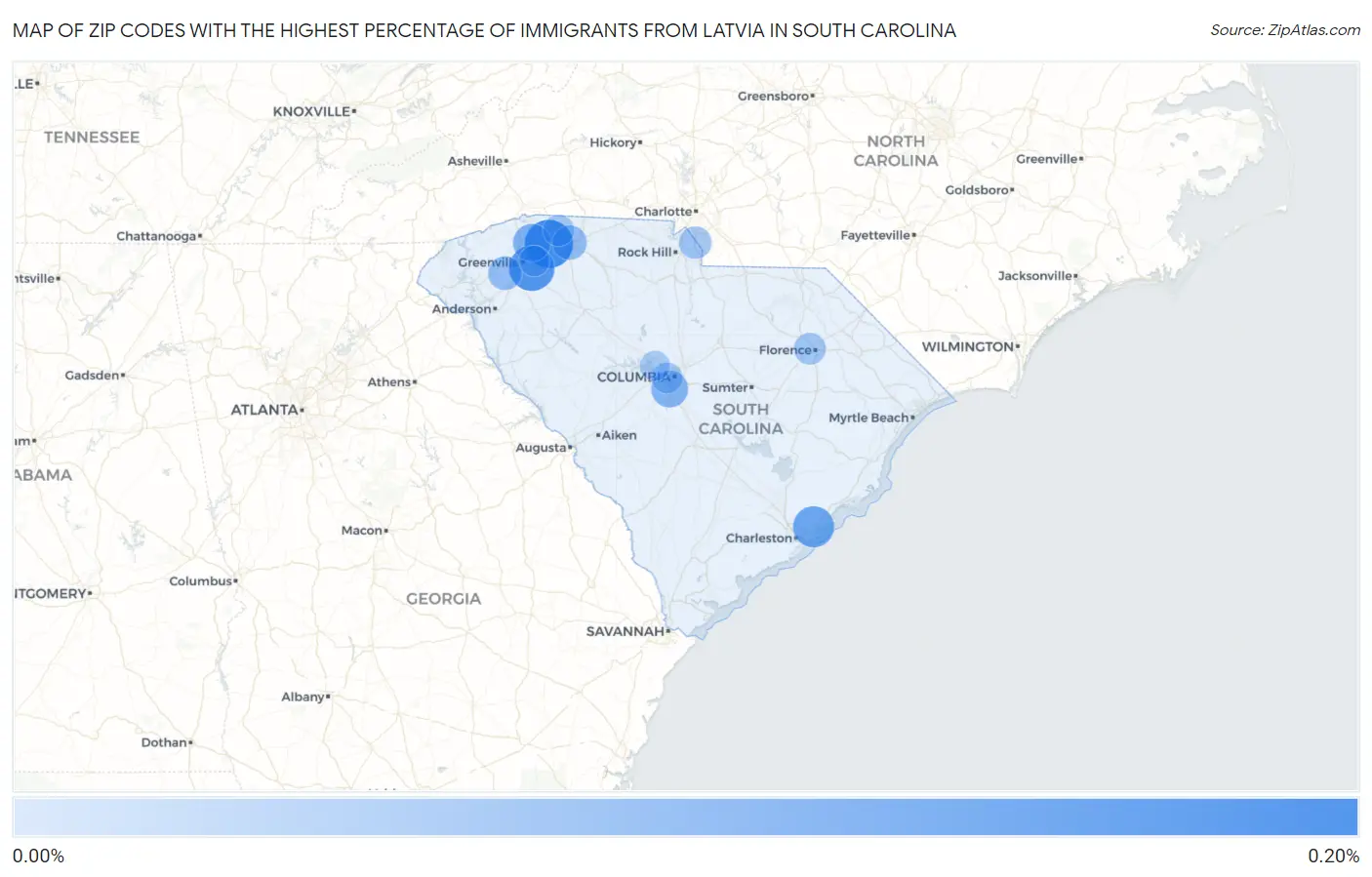 Zip Codes with the Highest Percentage of Immigrants from Latvia in South Carolina Map