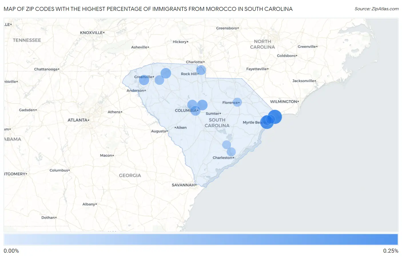 Zip Codes with the Highest Percentage of Immigrants from Morocco in South Carolina Map