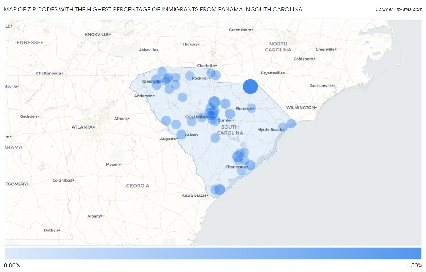Zip Codes with the Highest Percentage of Immigrants from Panama in South Carolina Map