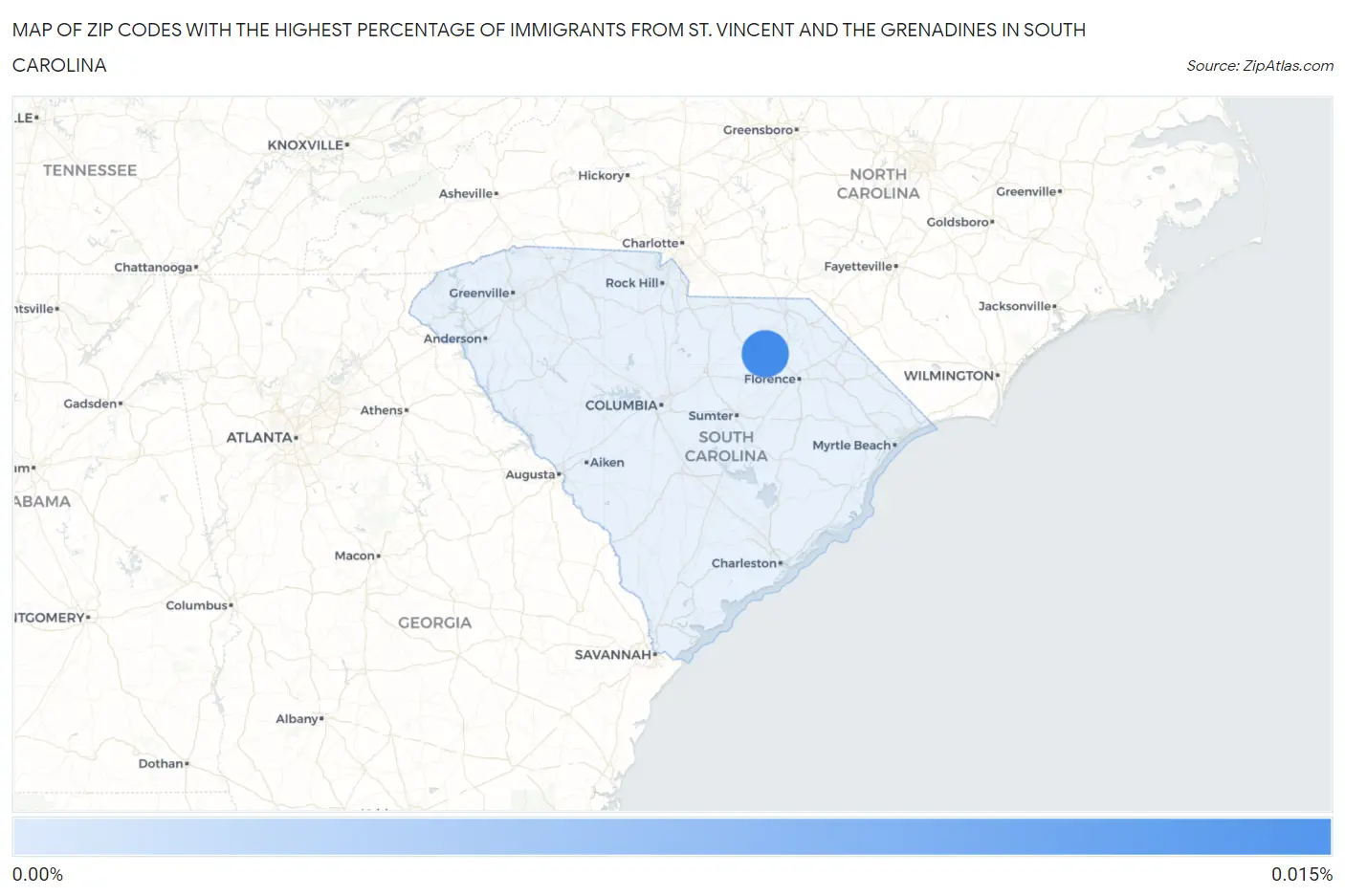 Zip Codes with the Highest Percentage of Immigrants from St. Vincent and the Grenadines in South Carolina Map