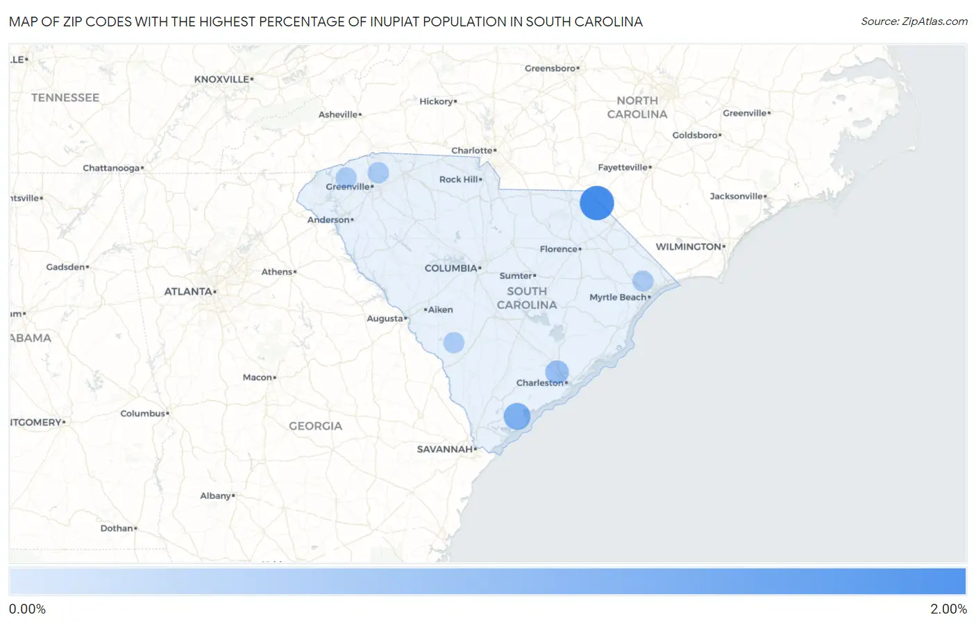 Zip Codes with the Highest Percentage of Inupiat Population in South Carolina Map