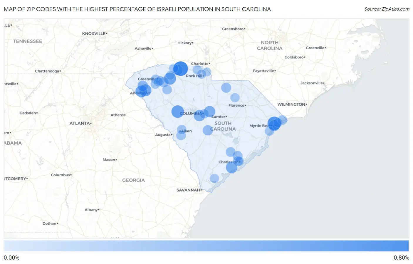 Zip Codes with the Highest Percentage of Israeli Population in South Carolina Map