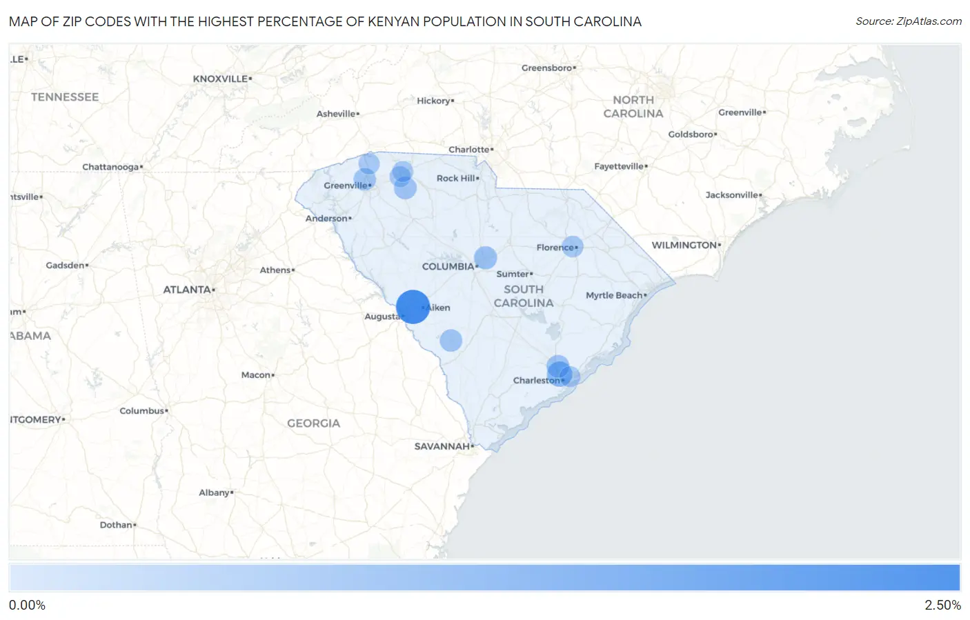 Zip Codes with the Highest Percentage of Kenyan Population in South Carolina Map
