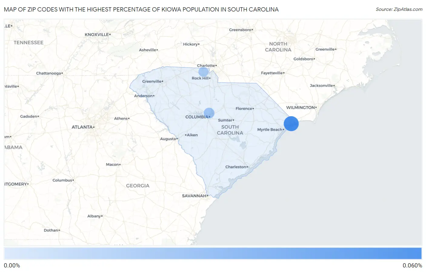 Zip Codes with the Highest Percentage of Kiowa Population in South Carolina Map