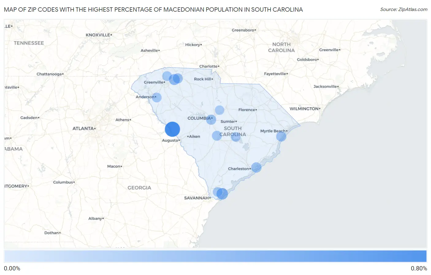 Zip Codes with the Highest Percentage of Macedonian Population in South Carolina Map
