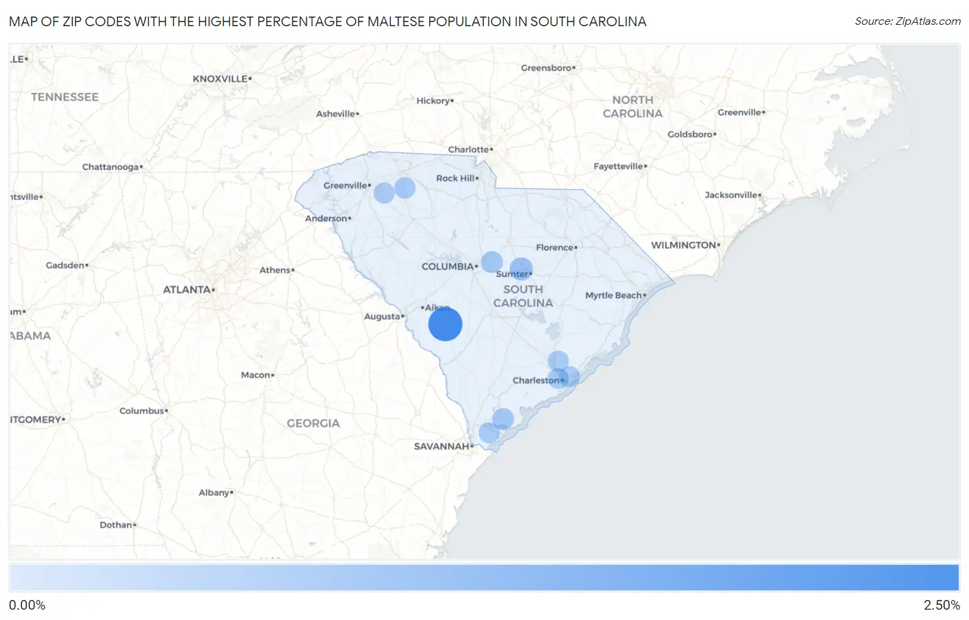 Zip Codes with the Highest Percentage of Maltese Population in South Carolina Map
