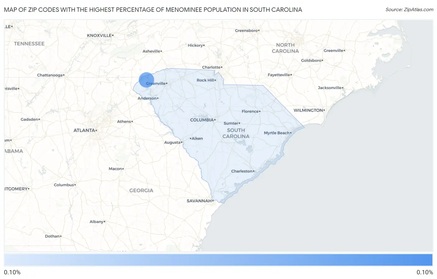 Zip Codes with the Highest Percentage of Menominee Population in South Carolina Map