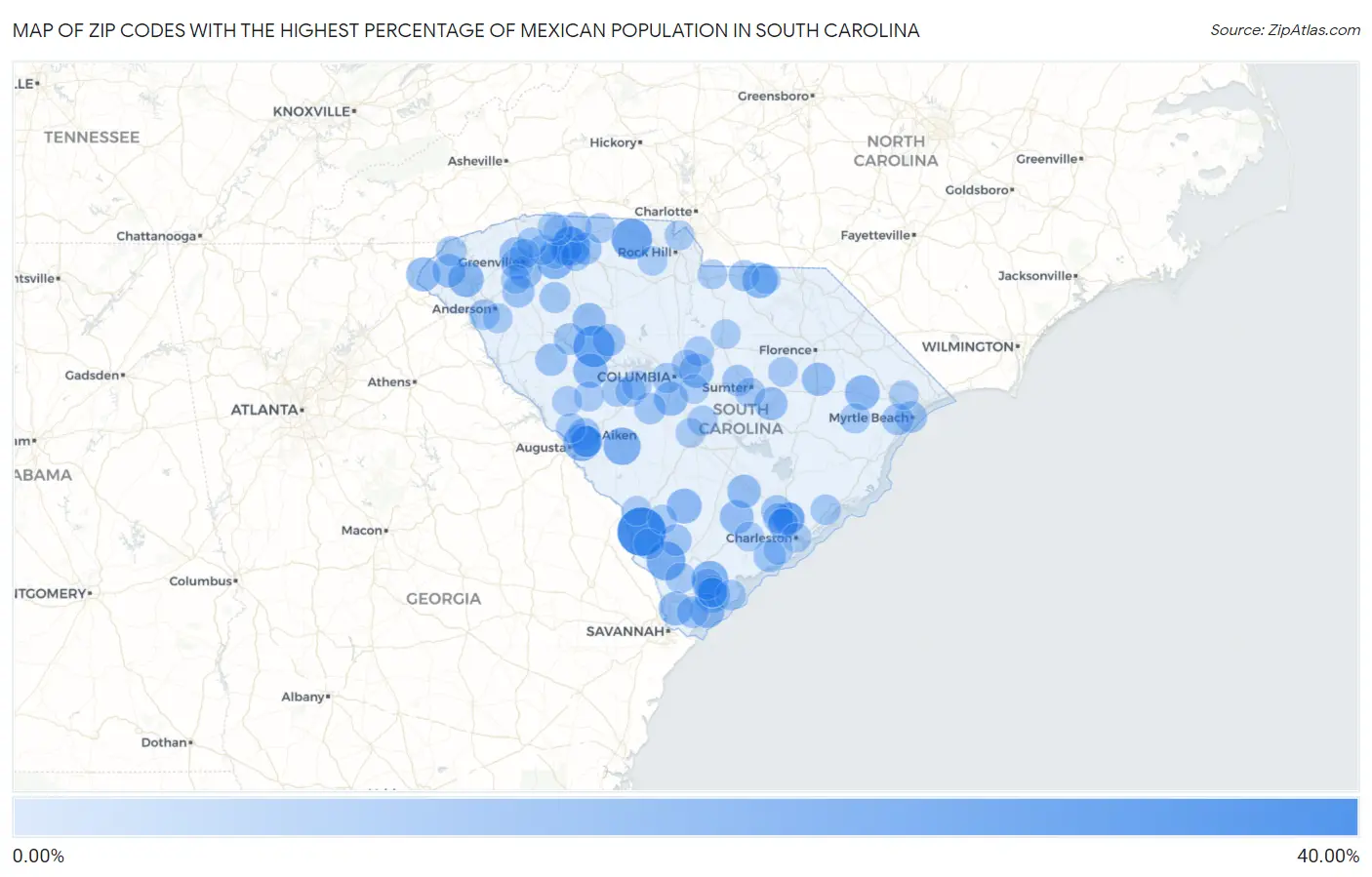 Zip Codes with the Highest Percentage of Mexican Population in South Carolina Map