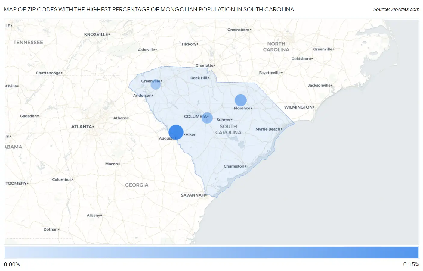 Zip Codes with the Highest Percentage of Mongolian Population in South Carolina Map