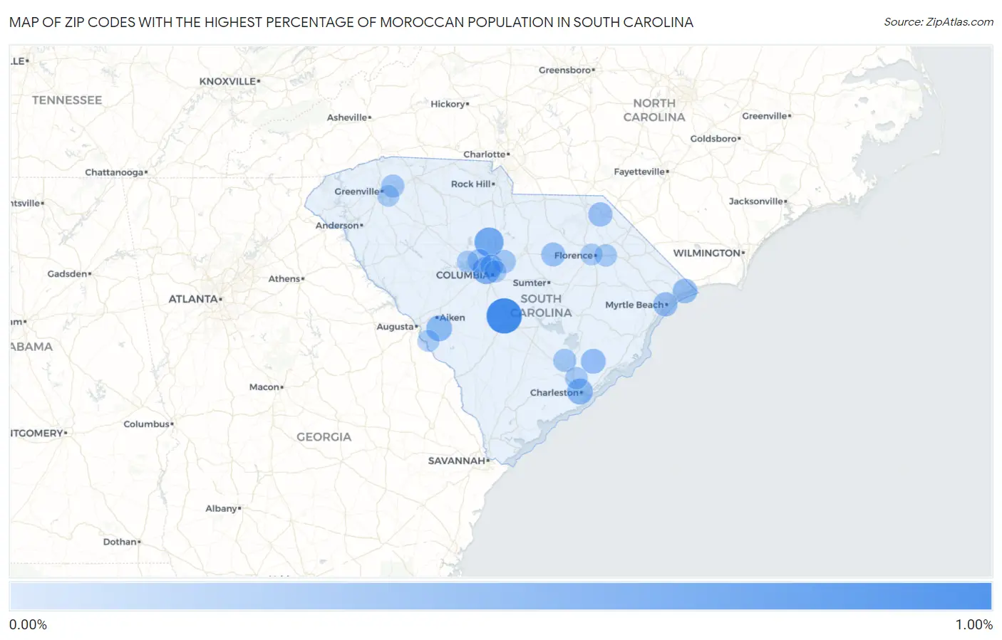 Zip Codes with the Highest Percentage of Moroccan Population in South Carolina Map