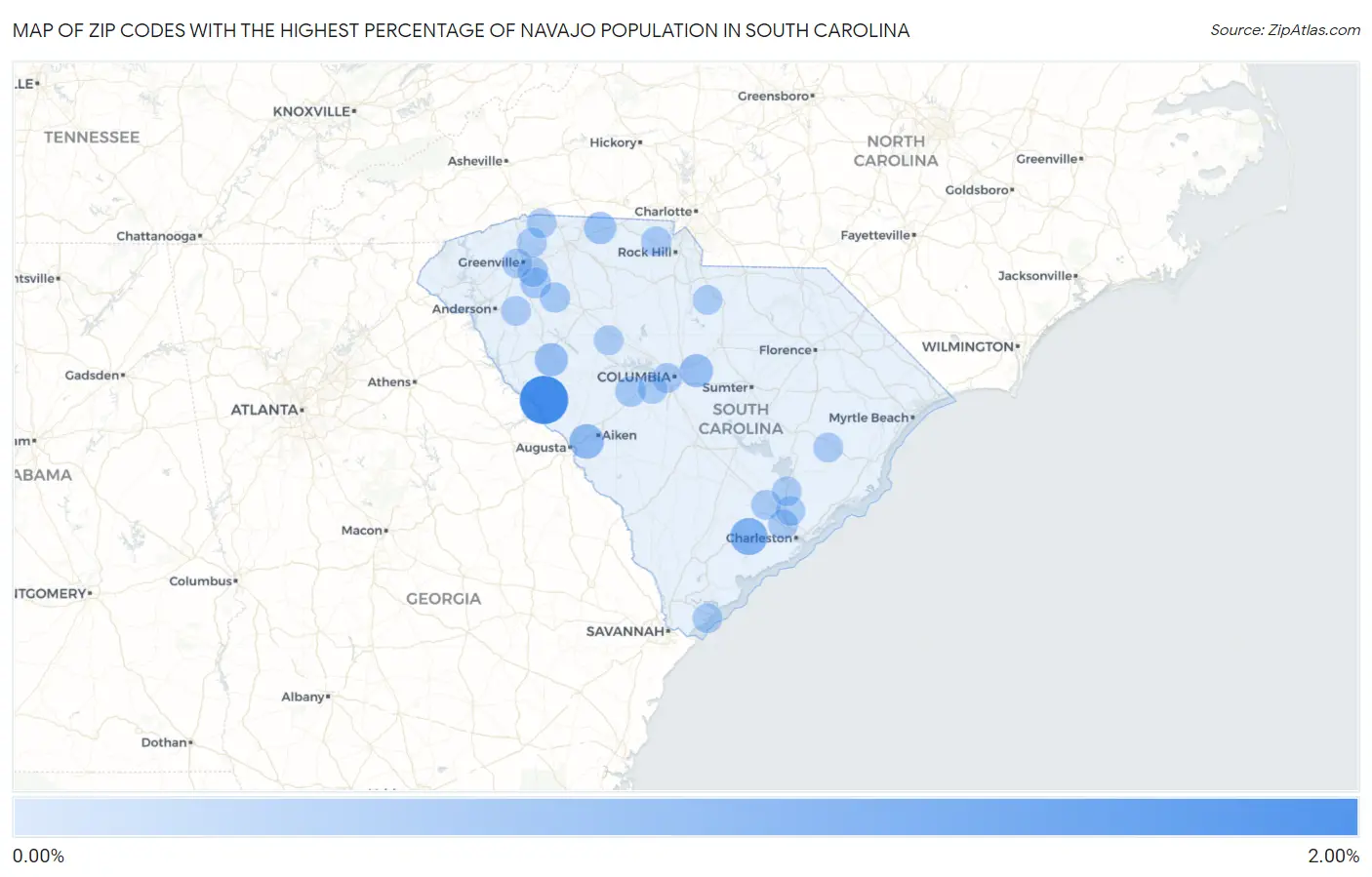 Zip Codes with the Highest Percentage of Navajo Population in South Carolina Map