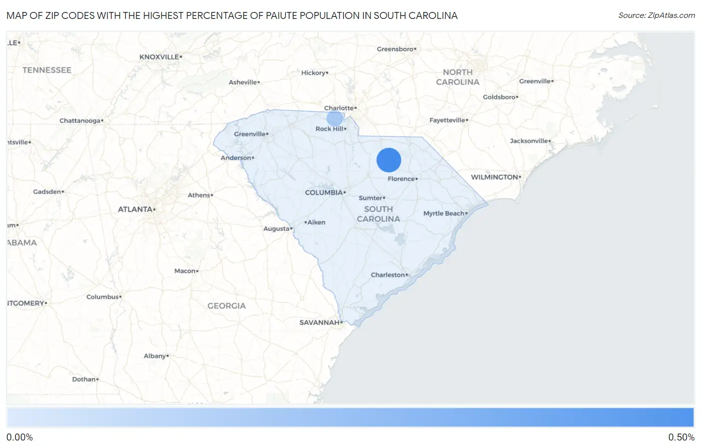 Zip Codes with the Highest Percentage of Paiute Population in South Carolina Map
