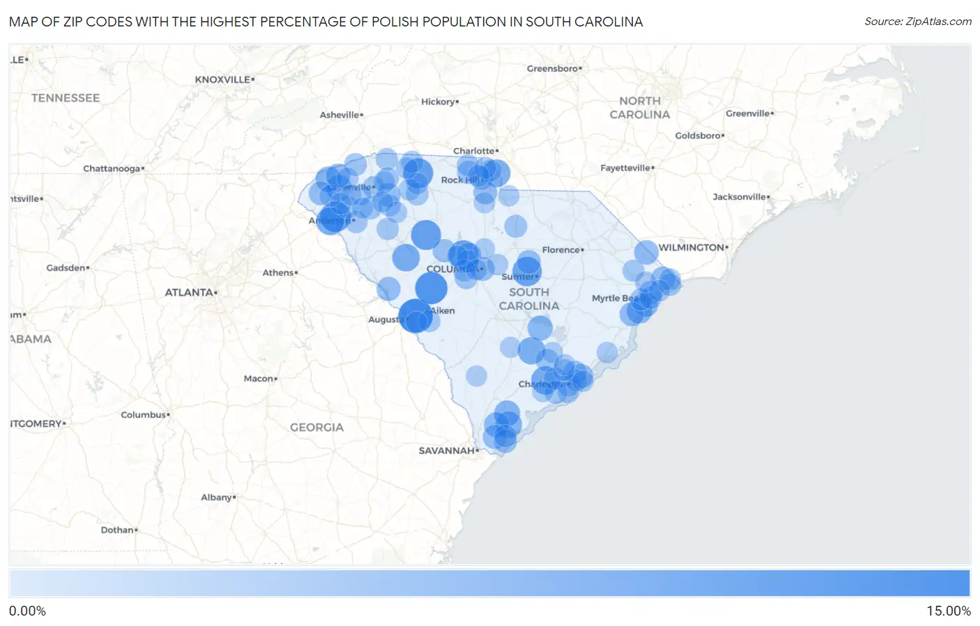 Zip Codes with the Highest Percentage of Polish Population in South Carolina Map