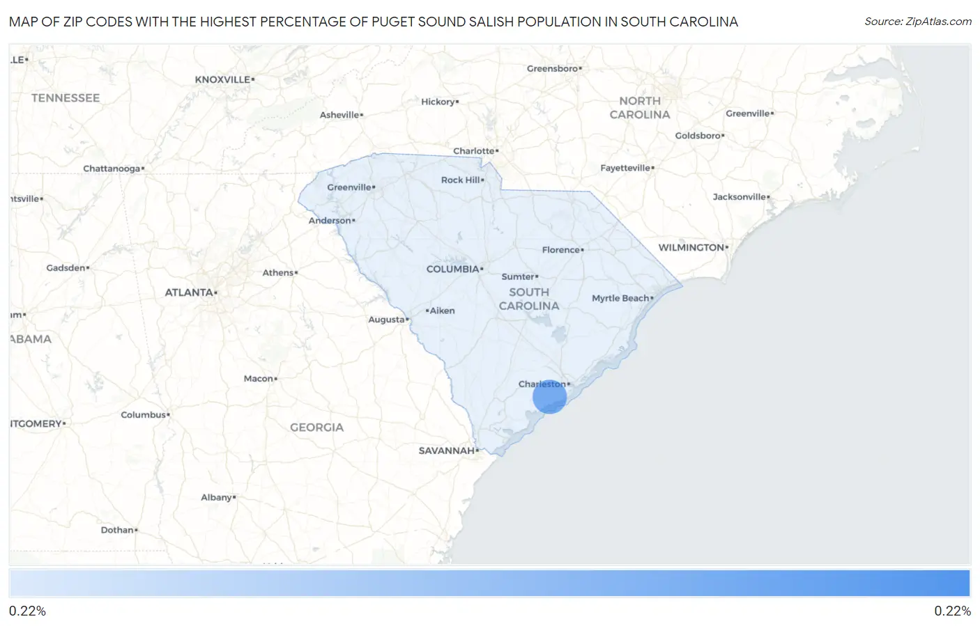 Zip Codes with the Highest Percentage of Puget Sound Salish Population in South Carolina Map