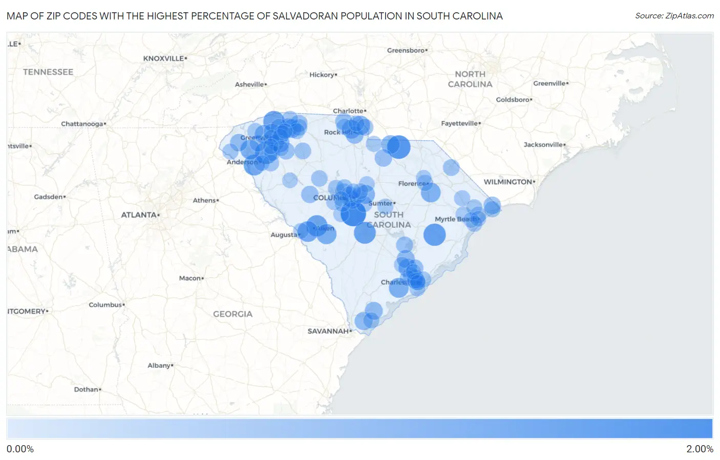 Zip Codes with the Highest Percentage of Salvadoran Population in South Carolina Map