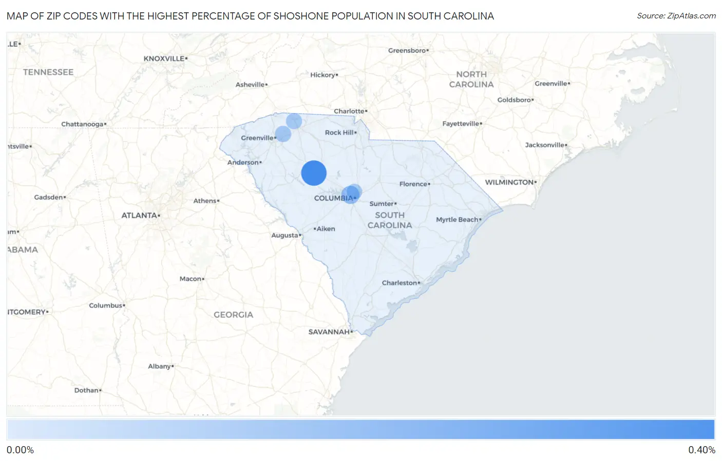 Zip Codes with the Highest Percentage of Shoshone Population in South Carolina Map