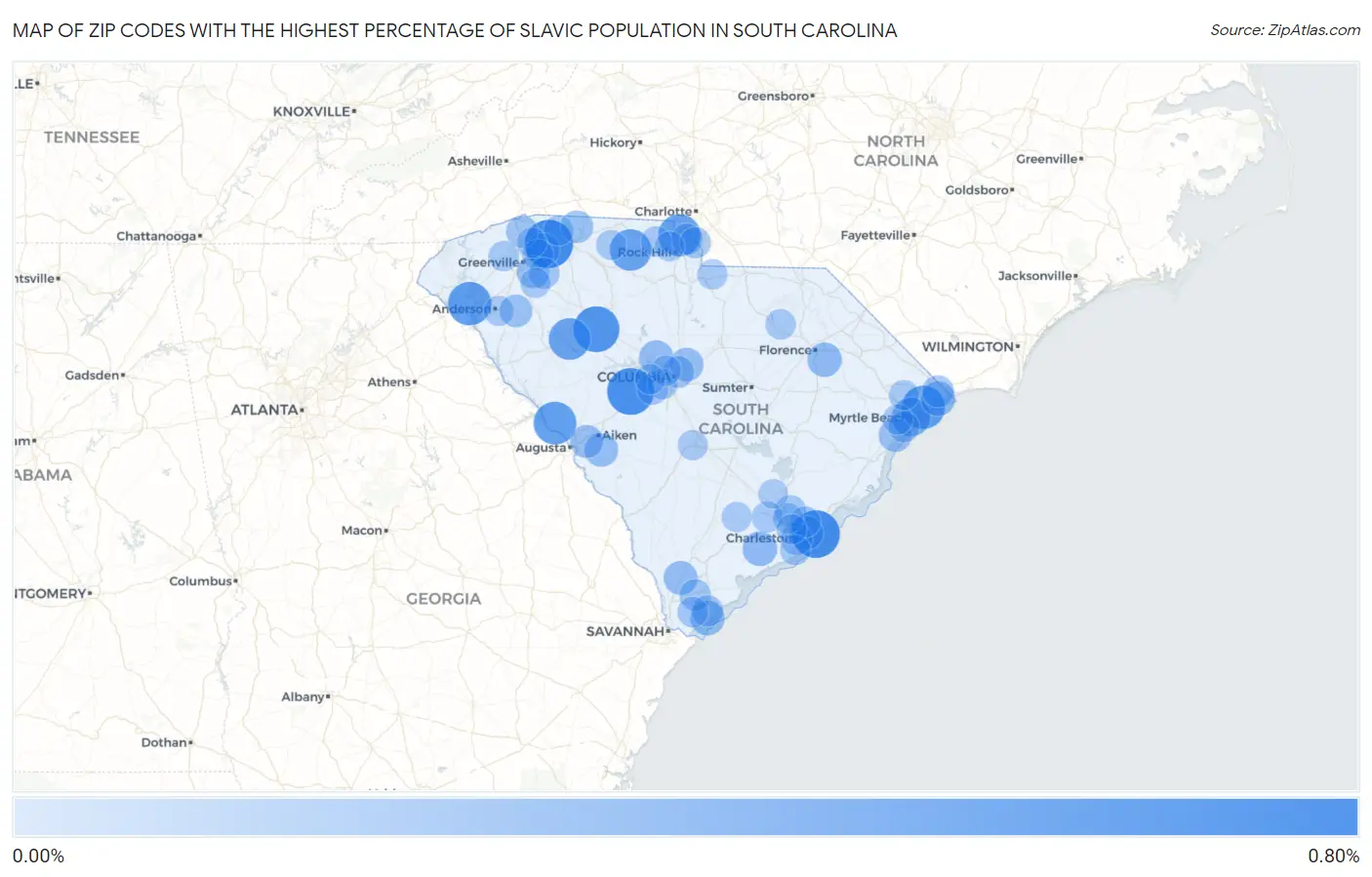 Zip Codes with the Highest Percentage of Slavic Population in South Carolina Map