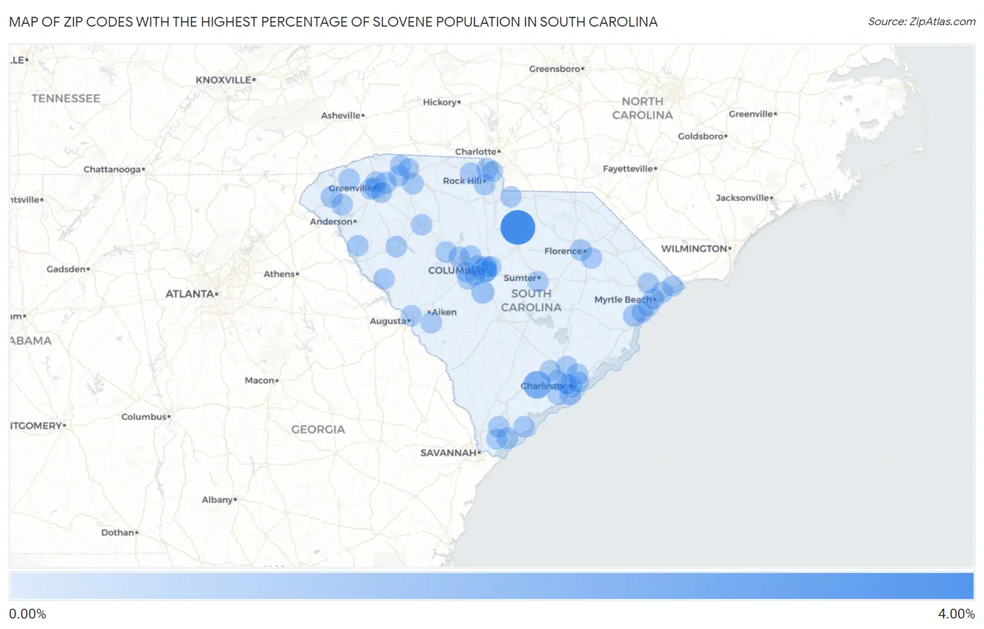 Zip Codes with the Highest Percentage of Slovene Population in South Carolina Map