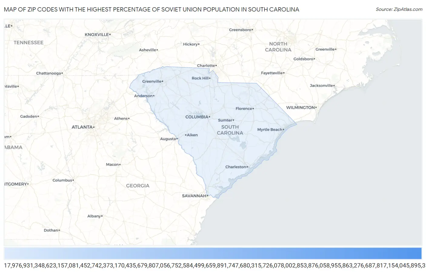 Zip Codes with the Highest Percentage of Soviet Union Population in South Carolina Map