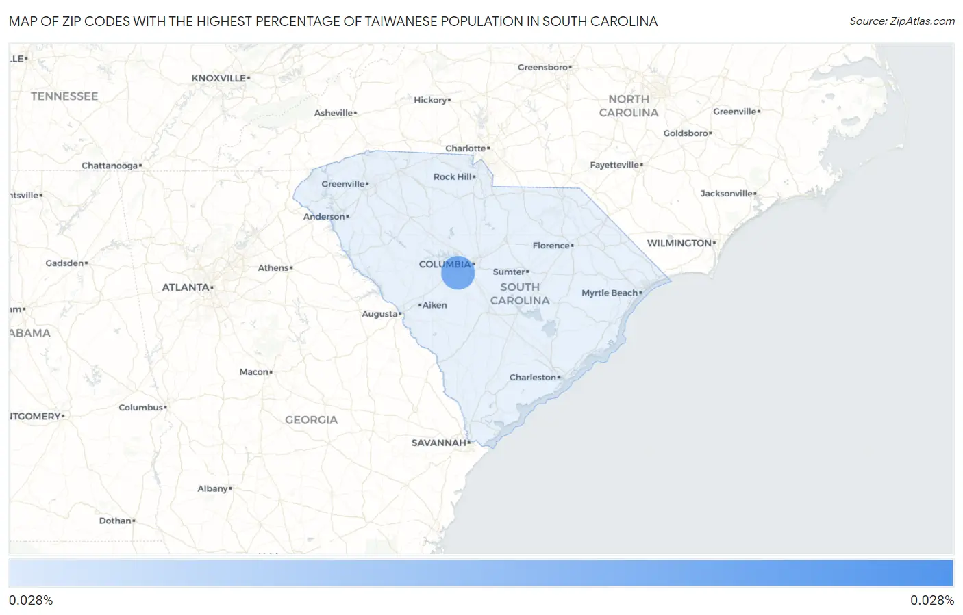 Zip Codes with the Highest Percentage of Taiwanese Population in South Carolina Map