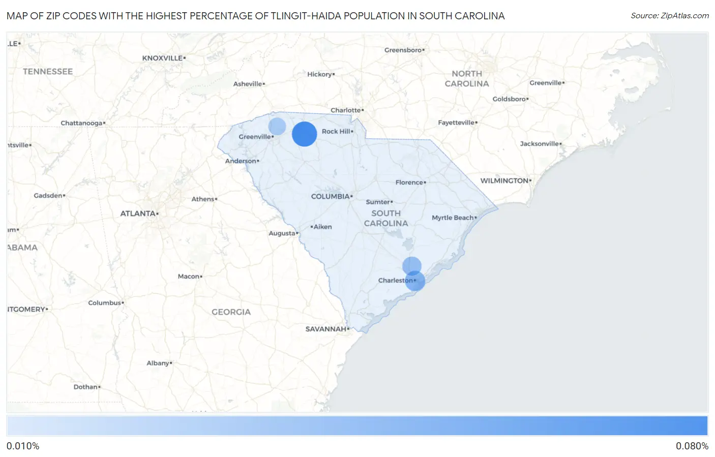Zip Codes with the Highest Percentage of Tlingit-Haida Population in South Carolina Map