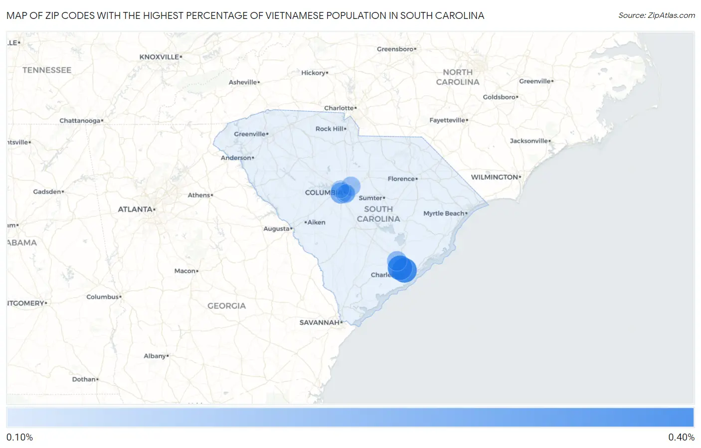 Zip Codes with the Highest Percentage of Vietnamese Population in South Carolina Map