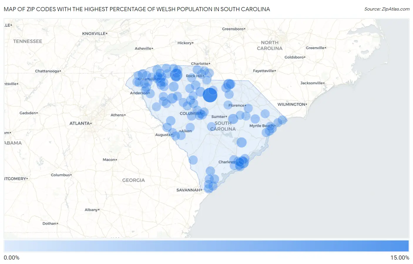 Zip Codes with the Highest Percentage of Welsh Population in South Carolina Map