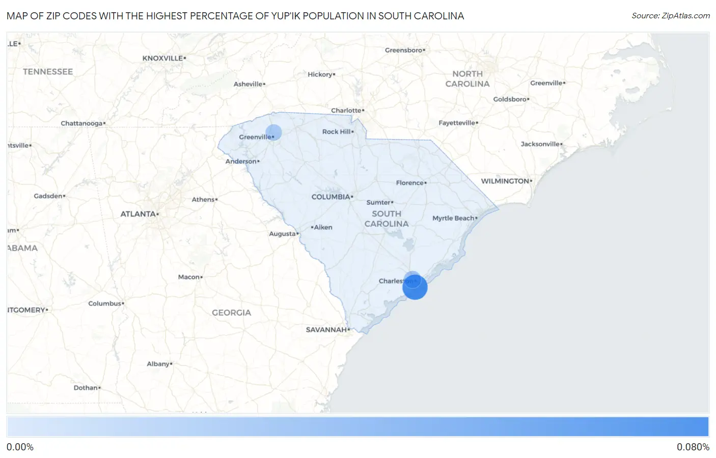 Zip Codes with the Highest Percentage of Yup'ik Population in South Carolina Map