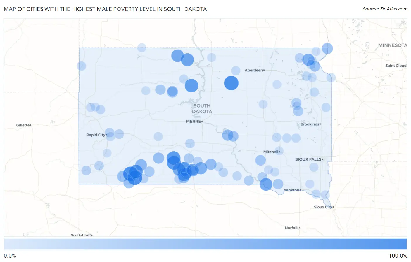Cities with the Highest Male Poverty Level in South Dakota Map