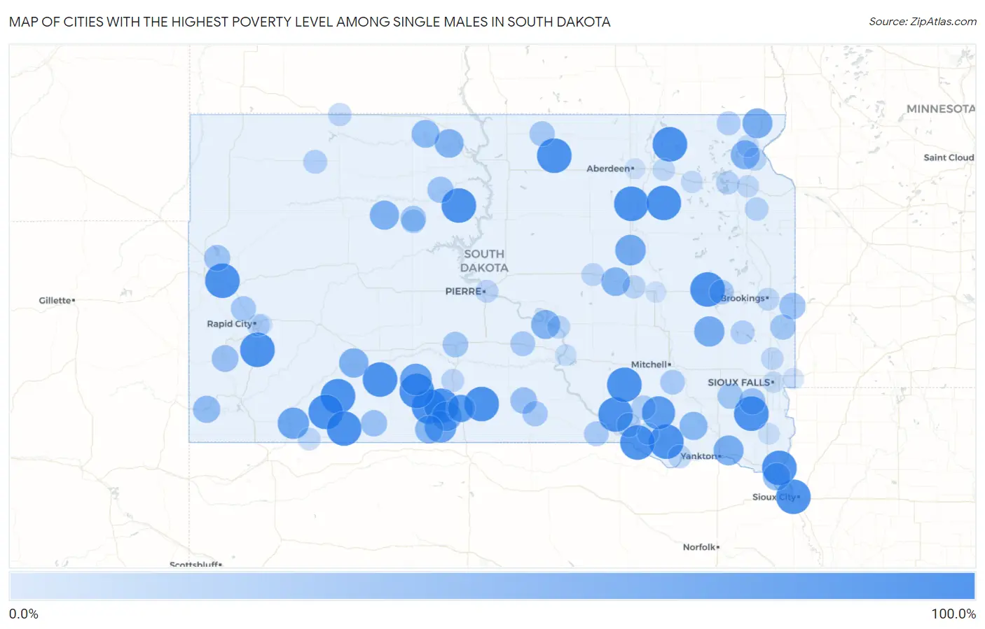 Cities with the Highest Poverty Level Among Single Males in South Dakota Map