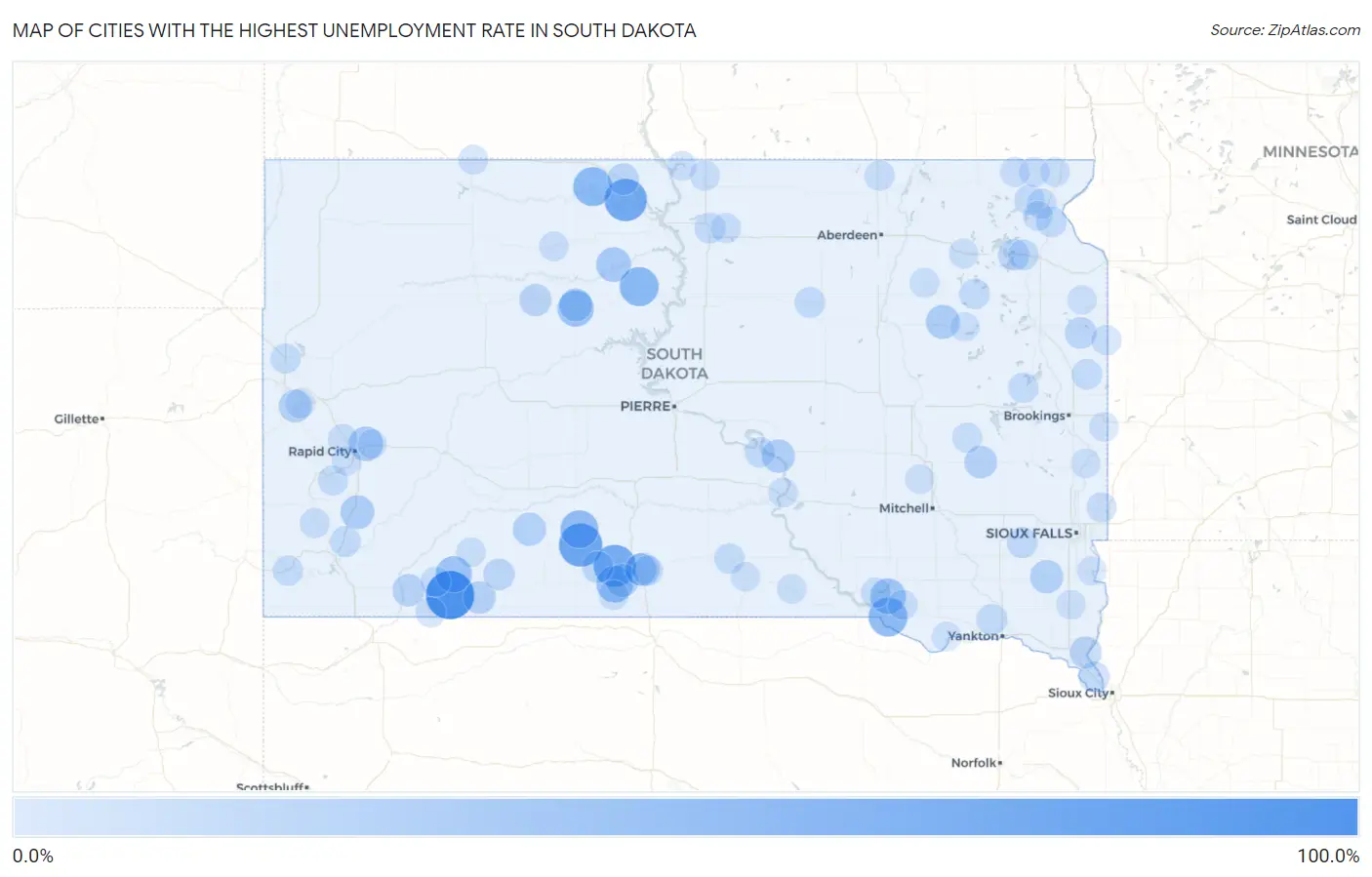 Cities with the Highest Unemployment Rate in South Dakota Map