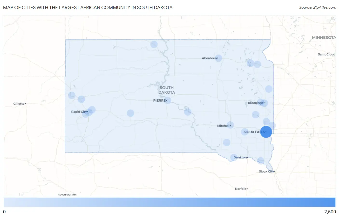 Cities with the Largest African Community in South Dakota Map