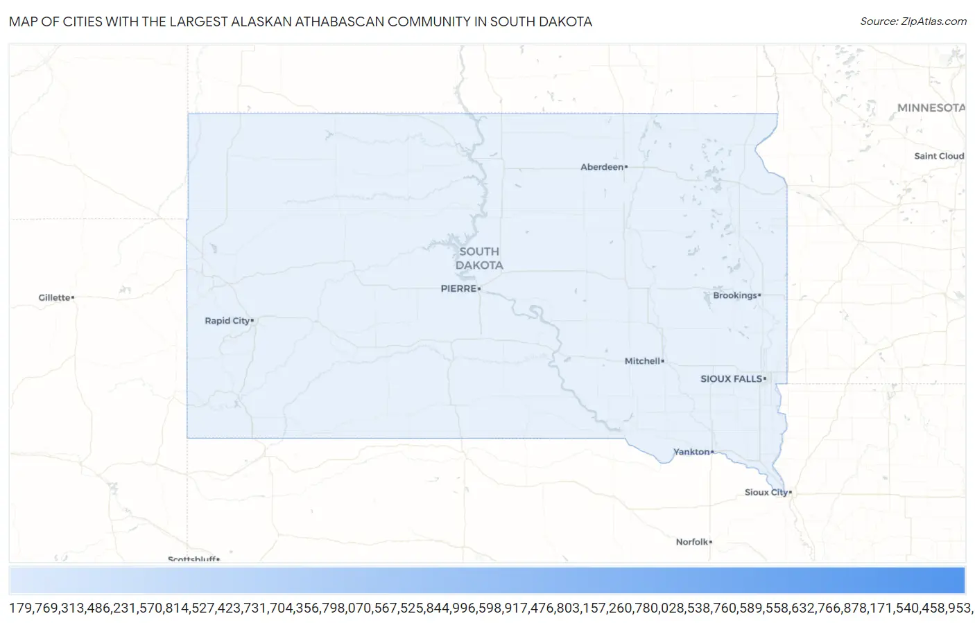 Cities with the Largest Alaskan Athabascan Community in South Dakota Map