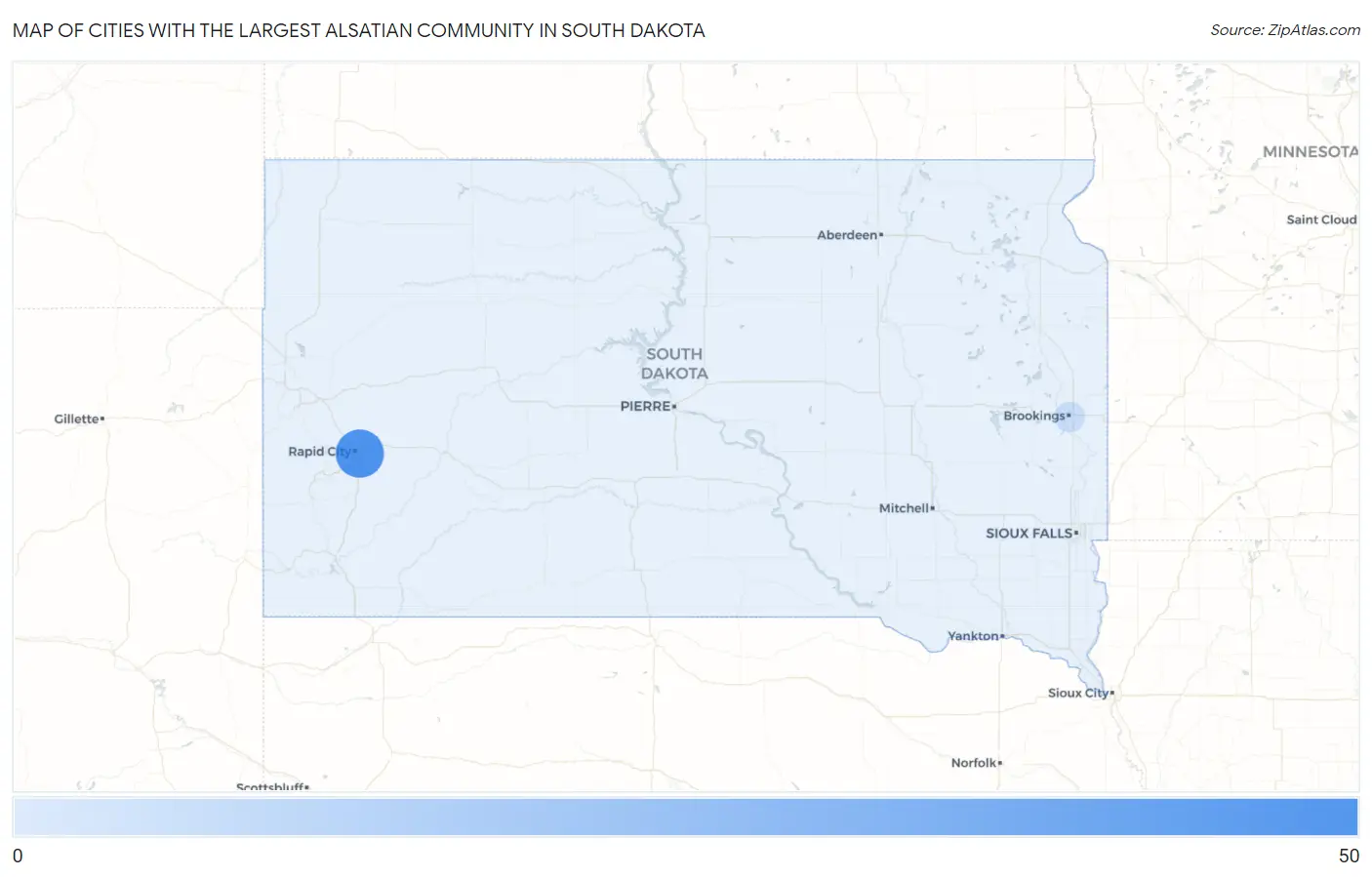 Cities with the Largest Alsatian Community in South Dakota Map
