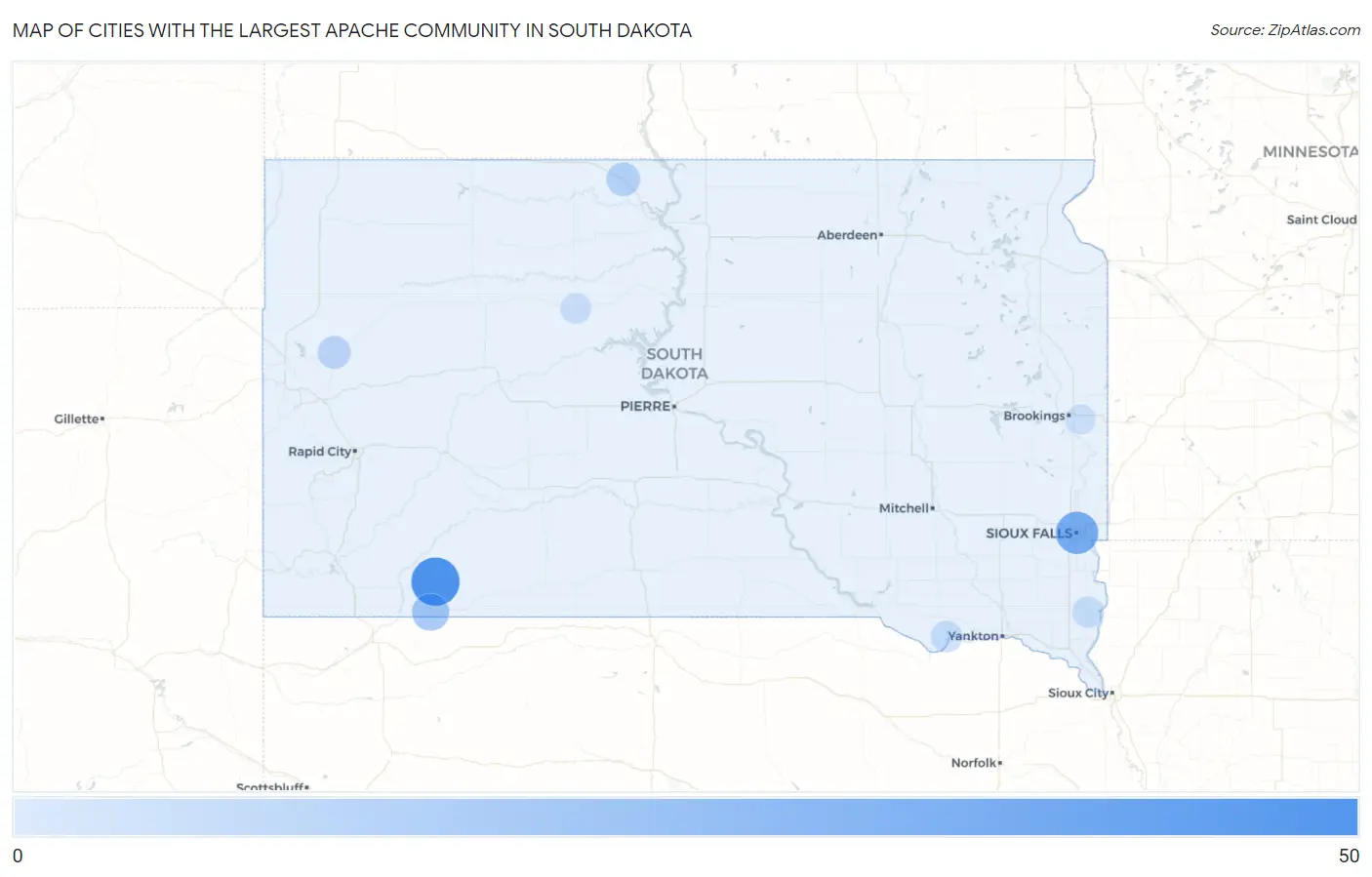 Cities with the Largest Apache Community in South Dakota Map