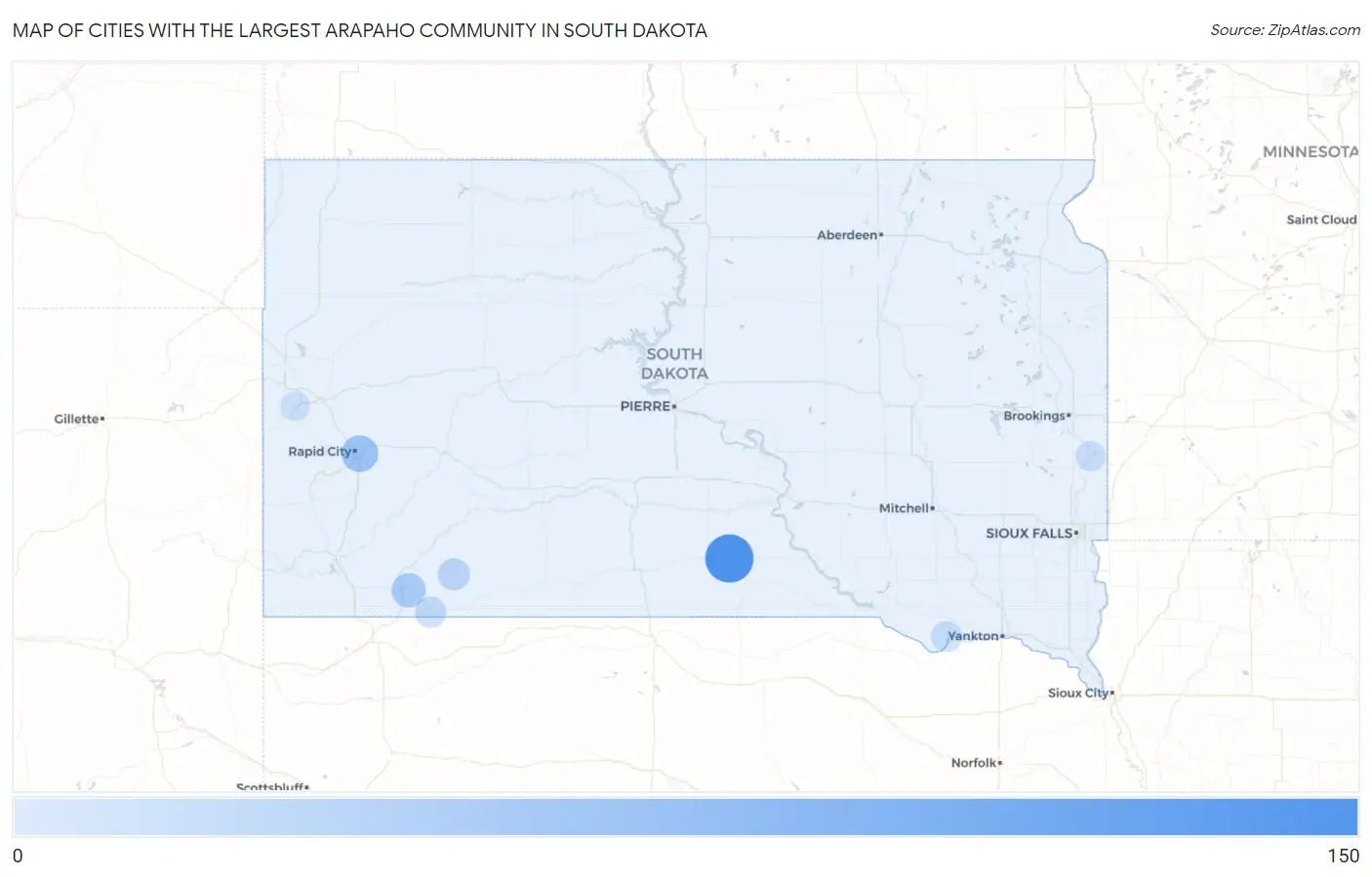 Cities with the Largest Arapaho Community in South Dakota Map