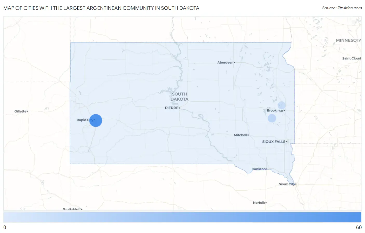 Cities with the Largest Argentinean Community in South Dakota Map