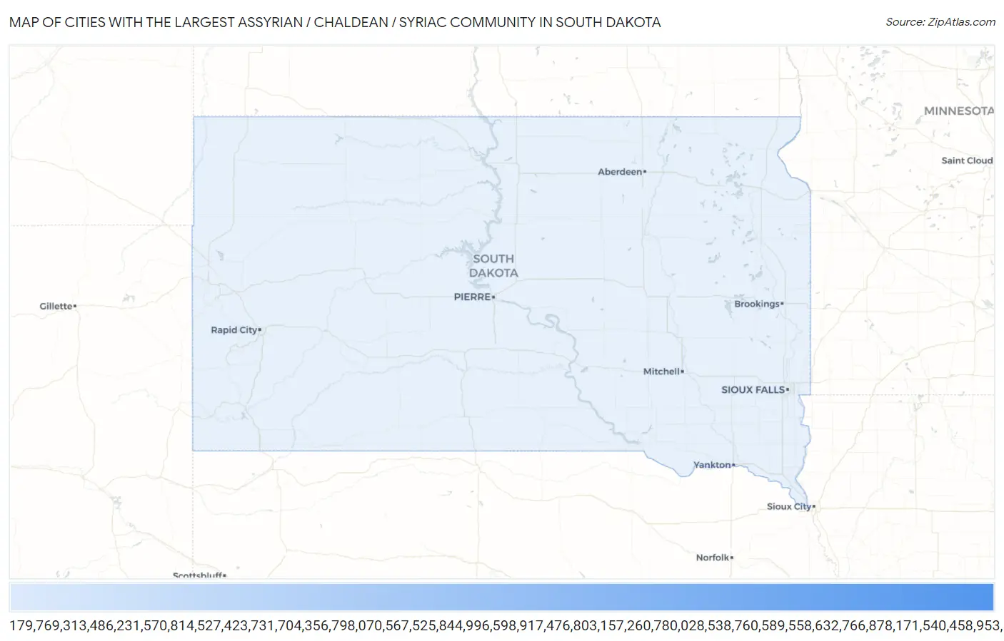 Cities with the Largest Assyrian / Chaldean / Syriac Community in South Dakota Map
